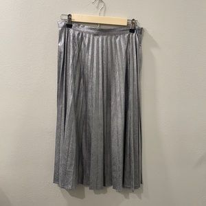 Silver Pleated Midi Skirt, Medium